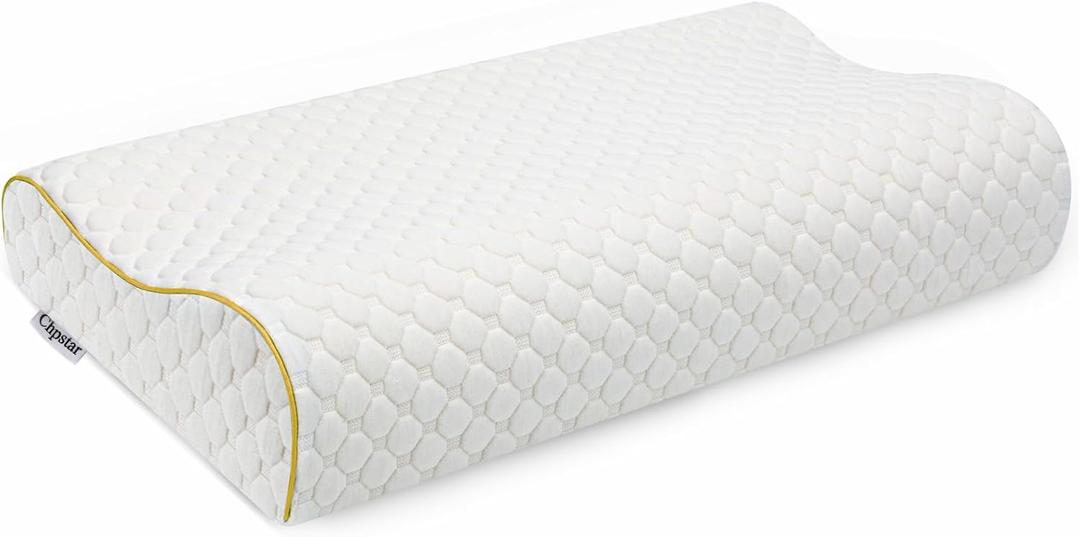 Memory Foam Pillows, Cervical Neck Side Sleeper Pillow, Bed Contour Pillow for Sleeping, Ergonomic Orthopedic Pillow for Back Stomach Sleeper, Queen,Gold