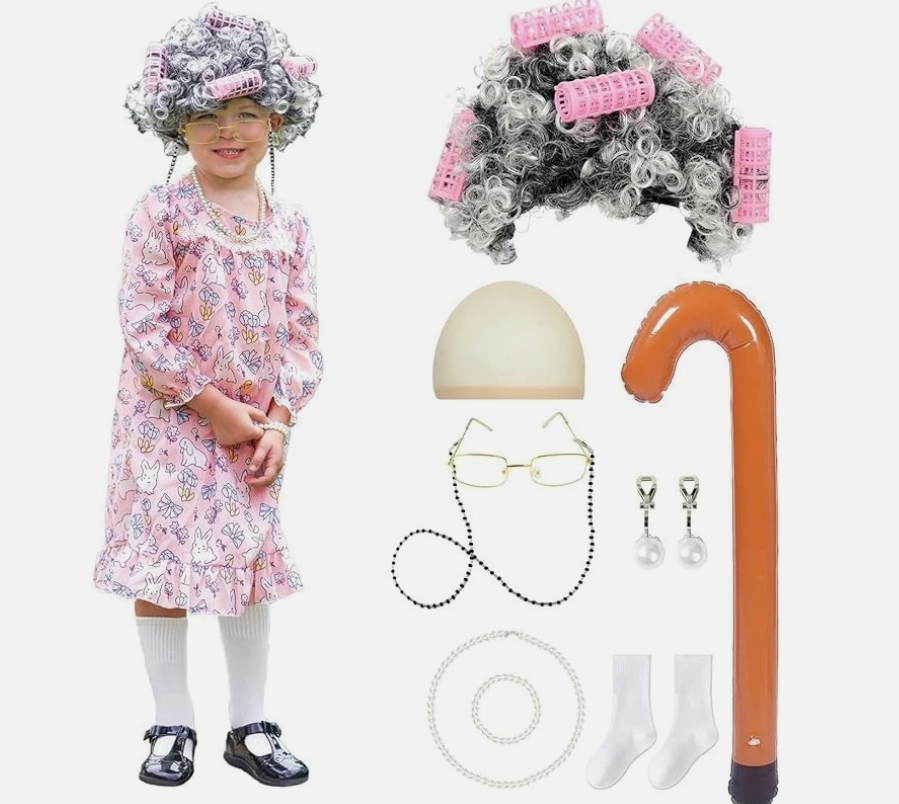 Aoiviss Old Lady Costume for Kids Girls for Old Timers Day, Halloween, etc