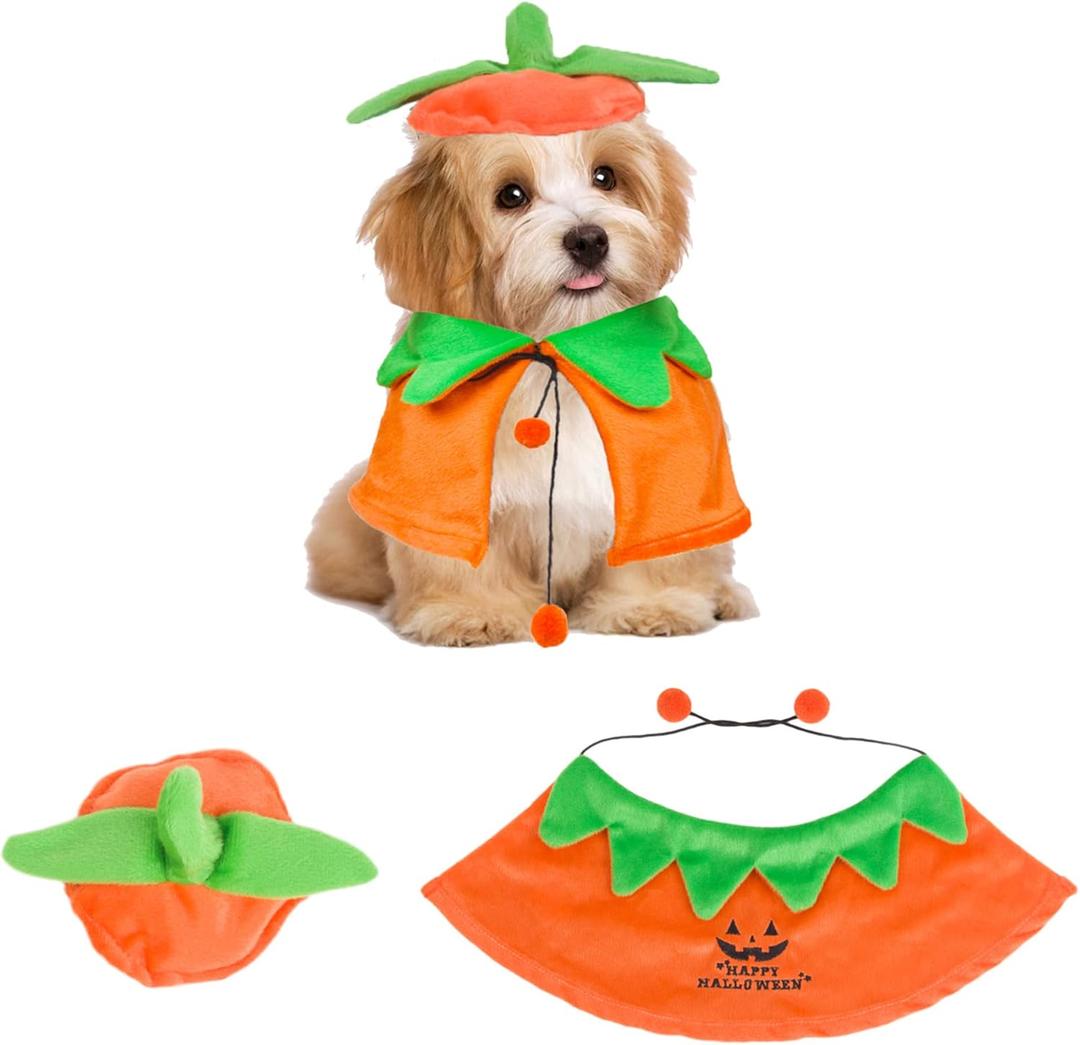 ADOGGYGO Halloween Dog Costumes Puppy Pumpkin Cloak Hat Set Pet Halloween Pumpkin Costumes for Small Medium Dogs Pets