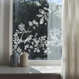 Flortlias Watercolor Window Sticker, Static Cling Removable Stained Double Sided Floral Window Cling Decals for Glass Windows Door Decor, Chinoiserie White Sketch Branch