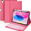 Hamile for iPad 11th 10th Generation Case with Keyboard - 7 Colors Backlit Wireless Detachable Folio Keyboard Cover with Pencil Holder for iPad 11-inch A16 2025 10th Gen 10.9 Inch 2022 (Pink)