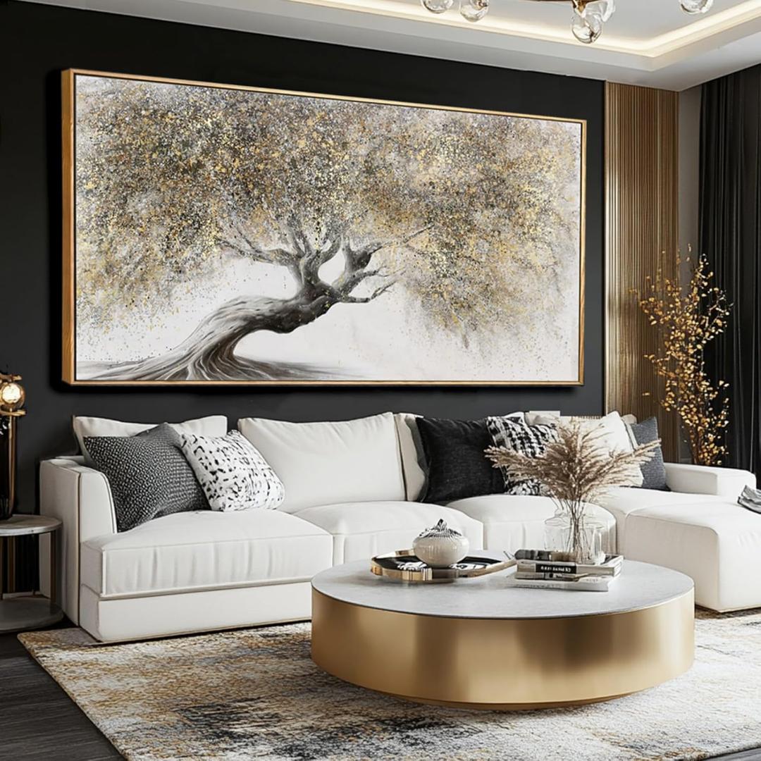 SDYA Nature Pictures Wall Decor Botanical Picture Prints 29"x58" Large Canvas Wall Art for Living Room Grey and Gold Artwork for Dining Room