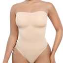 SHAPELLX Women's Shapewear Bodysuits Tummy Control Butt Lifter Body Shaper Strapless Seamless Mid Thigh Jumpsuit Tops (Medium-Large, A2-skin Thong)
