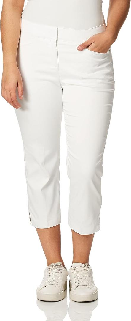 PGA TOUR Women's 22" Tech Capri Golf Pants with Comfort Stretch Waistband - Size 2 - 18 Plus (White)