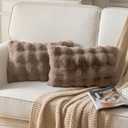 Pack of 2 Thick Plush Throw Pillow Covers Fluffy Wave Faux Fur Decorative Cushion Covers Soft Wool Pillowcase for Sofa Couch Livingroom 12x20 Inch Taupe