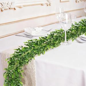 Vlorart 6FT Artificial Boxwood Garland, Faux Vines Hanging Plant Greenery Garland for Wedding Backdrop Arch Wall Farmhouse Party Decor, UV Protected Indoor Outdoor Use