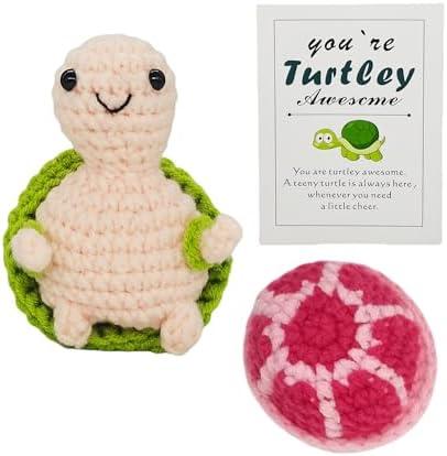 Pack Of 2 KALAWALK Handmade Crochet Positive Animal Gifts Mini Cute Turtle & Inspirational Litter Animals for Emotionally Support Perfect