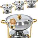 6QT Chafing Dishes for Buffet 4 Pack, Round Dish Buffet Servers and Warmers 304 Stainless Steel Food Warmers for Parties Weddings, Catering Buffet Catering Events, Chafers Servers Sets, Gold & Silver