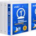 3 Ring Binder 1 Inch, ViVin Sturdy 1"-Round Ring Binder with 2 Interior Pockets, Clear View Cover, PVC-Free, Fits 200 Sheets of 8.5'' x 11'' Paper, Office Home School (12 Pack, White)
