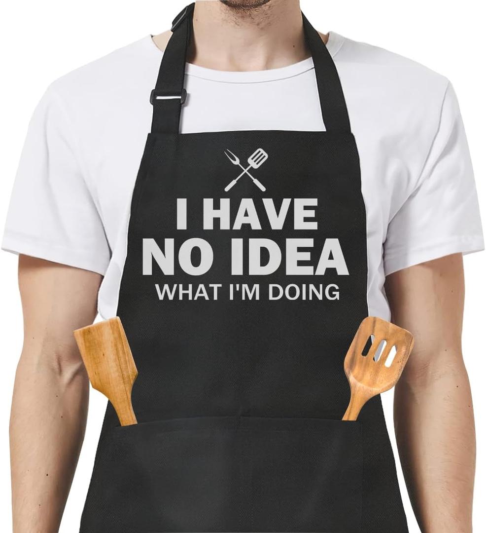 SANDJEST Funny Mens Aprons with Pockets for BBQ Grilling Cooking Grandpa Husband Apron for Birthday Christmas Father's Day