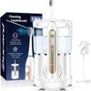 Electric Toothbrush with Water Flosser, Upgrade Flossing Toothbrush Combo with 3 Brush + 1 Nozzle, 5 Floss Speeds&3 Brush Modes, 500mL Tank, 30-Day Battery, for Adults & Teens, Gums, Braces-White