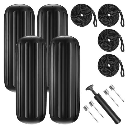 VOYOCHT Boat Fender 10 x 28 Inches, Boat Fender Bumper Pack of 4 and Pump to Inflate(Black)