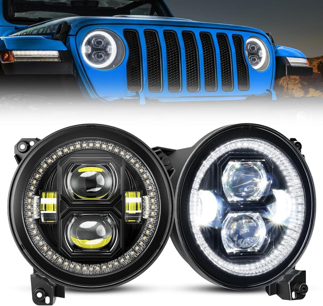 SUPAREE Round 9 inch LED Headlights with DRL and Hi/Lo Beam, 1000% Brighter Fit for 2018-2025 Jeep Wrangler JL Gladiator JT