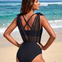 Blooming Jelly Womens High Waisted Bikini Sets Tummy Control Swimsuits Modest Two Piece Mesh Cover Up Bathing Suit (Black, L)