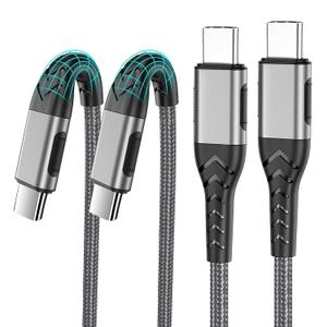 Durcord USB C to USB C Cable, 2Pack 100W 10ft USB C Charger Cable Fast Charging for Android/Phone/Pad, Type C to Type C Charger Braided USB Cable Compatible with iPhone 16/15 Pro Plus Max Silver (2Pack 10ft)