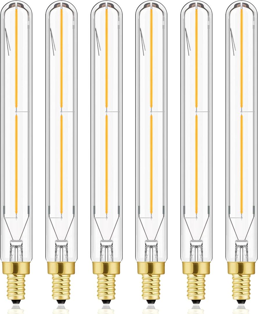 E12 Long Tubular Light Bulbs,4W Led Edison Bulbs Soft White 3000K,400lm,7.3Inch,40Watt Candelabra Incandescent Bulbs Equivalent Vintage LED Filament Edison Candle Bulbs,6Pack.