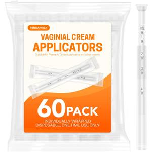 60 PACK Disposable Vaginal Suppository Applicator for Women, Fits Most Lubricants Creams Gels Pills Tablet Suppositories, Threaded End, Soft & Small Tip, with Dosage Markings, Individually Wrapped