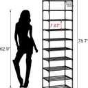 Narrow Shoe Rack 10 Tiers Tall Shoe Rack for Entryway Closet 20 24 Pairs Shoe & Boots Organizer Storage Shelf Durable Black Metal Stackable Shoe Cabinet with Hooks, 17.1D x 11.8W x 78.7H in