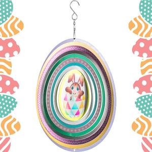 Chunful 3D Easter Bunny Wind Spinners Outdoor Hanging Ornament Gifts 10 Inch Kinetic Hanging Sculpture for Outdoor Indoor Garden Decoration Yard Art(Egg Style)