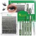 Lash Clusters Kit, DIY 3D Cluster Eyelash Extensions 10‑18mm,144pcs Fluffy D Curl Soft Natural Lashes with Bond and Seal,Remover,Tweezers, Natural Fake Cat Eye Wispy Individual Clusters