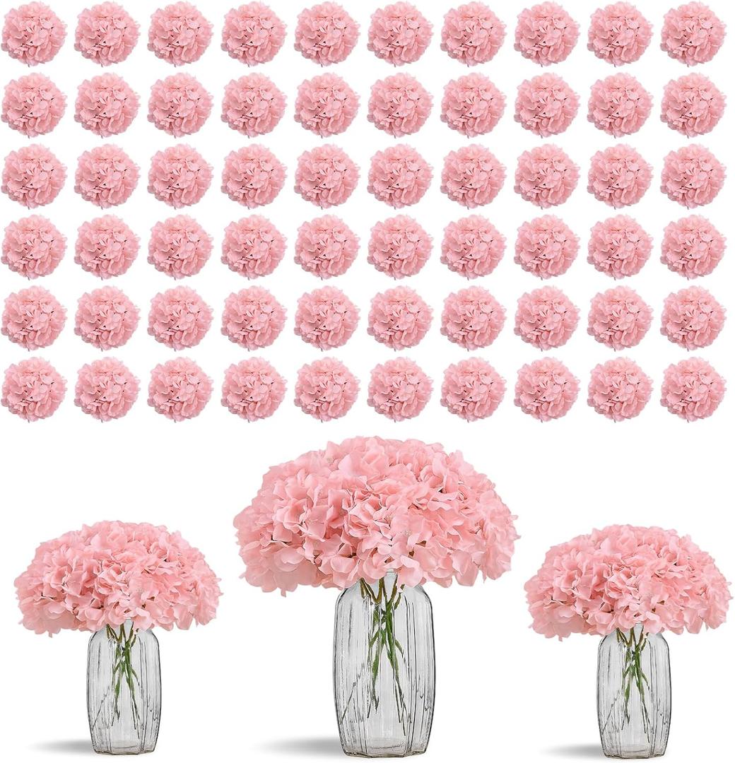 80PCS Blush Hydrangea Artificial Flowers, Silk Hydrangea Heads with Stems, Fake for DIY Wedding Centerpiece, Home, Party, Baby Shower, Garden Decoration