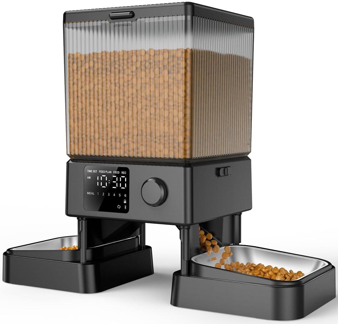 oneisall Automatic Cat Feeder for 2 Cats, 20 Cups/5L Automatic Cat Food Dispenser for Small Pets Indoor, Timed Cat Feeder for Dry Food (Black)