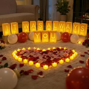 Valentines Day Decorations - It was Always You Light Up Letters Luminary Bags, Romantic Decorations Special Night with Bright LED Candles and Fake Rose Petals, Engagement Party & Proposal Decor kit