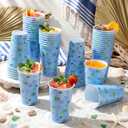 LemonRoad 50 Pcs Beach Coastal Plastic Cups 16 oz White and Blue Cups for Amalfi Coast Party Supplies Hawaiian Tropical Pool Beach Birthday Party Decor Seaside Shower Centerpiece