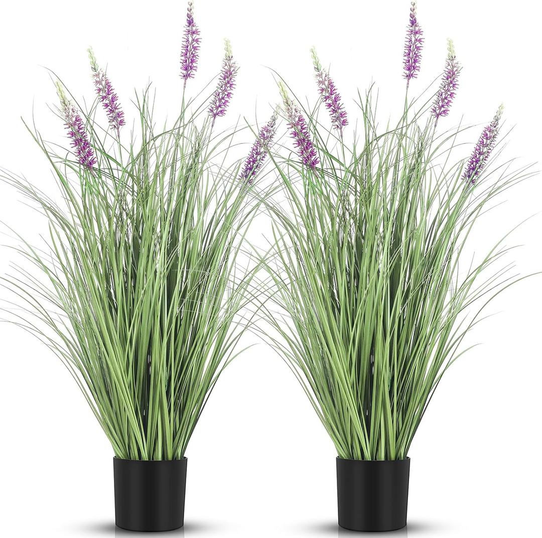 Jexine 2 Pieces Faux Plants Outdoor 3 ft Tall Artificial Lavender Plant Potted Artificial Lavender Faux Greenery Floor Flowers for Housewarming Gift House Garden Bathroom Lobby Outdoor, Purple