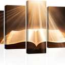 CXHOSTENT Jesus Canvas Wall Art 5 Piece Holy Bible and Sunset Pictures Prints God Poster Christian Spiritual Paintings for Office Prayer Room Decor (Jesus-2, 16"x24"x2, 16"x32"x2, 16"x40"x1)