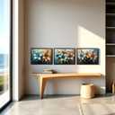 LevvArts Floral Wall Art Lily Flowers Painting Canvas with Black Frame Teal Brown and Gold Bathroom Wall Decor, 3 Packs