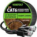 VOIETOLT Cat 6 Outdoor Ethernet Cable 125 ft, 24AWG 10Gbps Cat6 Cable Cord Waterproof Direct Burial LLDPE UV Jacket, Internet Network Cable with 40 Ties Support Cat6 Cat5e Cat5, CCA, UTP for PC