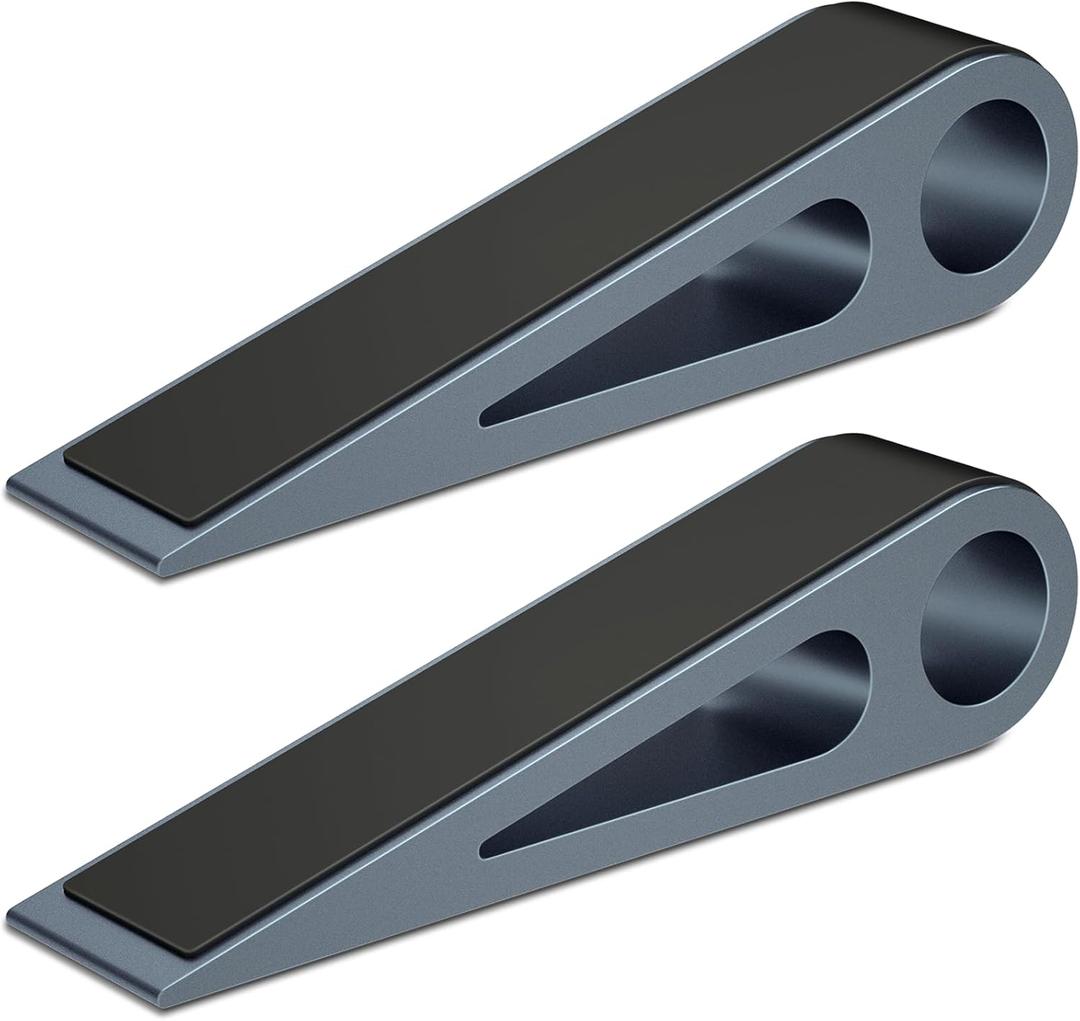 2 Pcs Heavy Duty Door Stopper for Bottom of Door, Aluminum & Rubber Door Stop Wedge- Keep Doors Open in Home, Apartment, Office, Hotel, 4.92L*1.02W*1.22H Inch,Blue