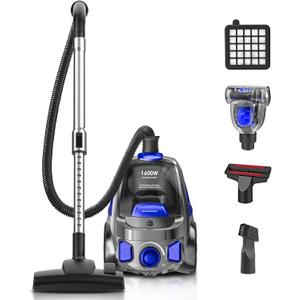 Canister Vacuum Cleaner, 40Kpa 1600W Cyclon Power Bagless Canister Vacuum Cleaners for Home, 3.7QT Large Dust Cup, Lightweight Vac for Hard Floors, Carpets, Pet Hair, Blue
