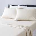 Amazon Basics 4 Piece Bed Sheets Set, 100% Cotton Jersey, Includes Super Soft, Flat and Fitted Sheets, Pillowcase, King, Oatmeal, Solid