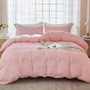 AveLom Blush Pink Seersucker Duvet Cover Set Full Size (80 x 90 inches), 3 Pieces (1 Duvet Cover + 2 Pillow Cases), Ultra Soft Washed Microfiber, Textured Duvet Cover with Zipper Closure, Corner Ties