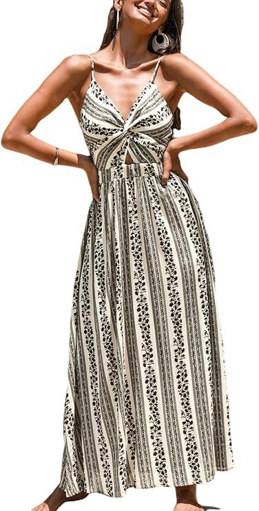 CUPSHE Women's Maxi Dress Floral Print Twisted V Neck Sleeveless Long Dress Summer Casual Dress
 (Medium)