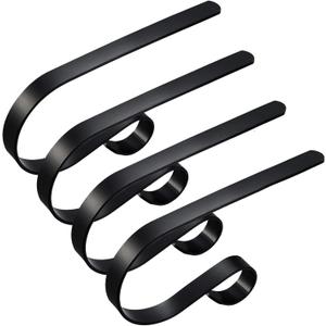 Edoneery Christmas Stocking Holders for Fireplace Mantle with Separate Double-Sided Tapes, 4 Pack Adjustable Non-Slip Metal Stocking Hangers for Mantel Xmas Party Decorations,Black