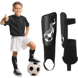 Soccer Shin Guards and Socks Kids Youth Lightweight Soccers Pads Defender with Ankle Protection Ski Shin Guards Football Equipment for Age 4-14 Toddler Boy Girl (Small, Black)
