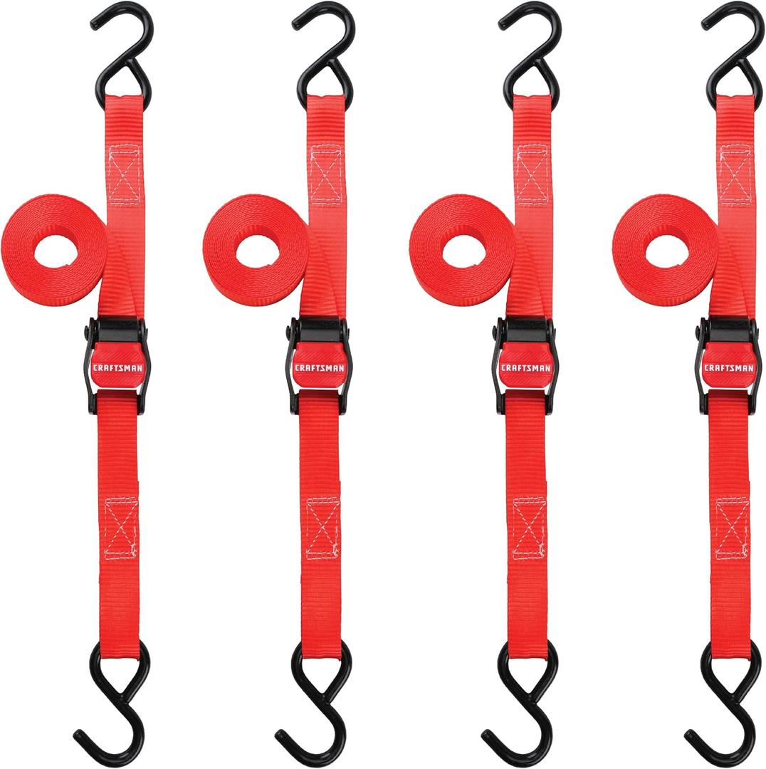 CRAFTSMAN CMXAZBS9014 Black/Red 1" x 10' Cambuckle Straps - Light-Weight Duty (900 Lb Break Strength), 4 Pack, 1 inch x 120 inches