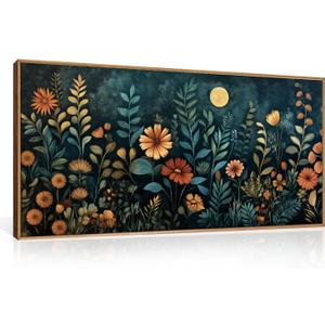 Vintage Dark Botanical Framed Canvas Wall Art Set, Colorful Floral Wall Decor, Nature Wildflower Wall Painting, Colorful Blossom Art Prints for Living Room, Bedroom, Office - 20"X40"x1