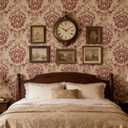 RANRAN Vintage Damask Peel and Stick Wallpaper, Self Adhesive Removable Wall Decorations, Burgundy and Beige, 17.3in x 118in, 14.2 Square Ft/Roll