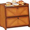 Vintage Double Layer Bread Box for Kitchen Counter Bamboo Bread Storage Container Large Capacity Bread Storage Bin (Antique Brown)