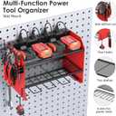 CCCEI Modular Power Tool Organizer Wall Mount with Charging Station. Garage Drill Storage Shelf with Hooks, Heavy Duty Rack, Tool Battery Holder Built in 8 Outlet. Gift for Men. Red, 1 Pack.