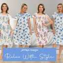 JEFFRICO 2 Pack Long Nightgowns for Women - Short Sleeve Soft Womens Nightgowns & Sleepshirts (Large, Blue Green Hibiscus)
