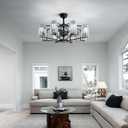 34" Crystal Chandelier Ceiling Fan 8 Lights Vintage Flush Mounted Fandelier Bronze Invisible Blades Ceiling Fan for Bedroom Dining Room Living Room Kitchen Farmhouse Entry