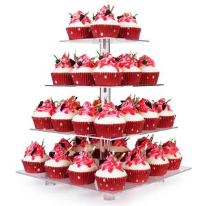 YestBuy Cupcake Stand, 4 Tier Acrylic Cupcake Tower Stand, Premium Cupcake Holder, Clear Cupcake Display for 52 Cupcakes, Display for Pastry Wedding Birthday Party
