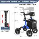 Rollator Walker for Seniors, Foldable All Terrain Rolling Walker with seat, Aluminum Walkers with 10 inch Rubber Wheels, Adjustable Handles and Backrest for Seniors (Blue)