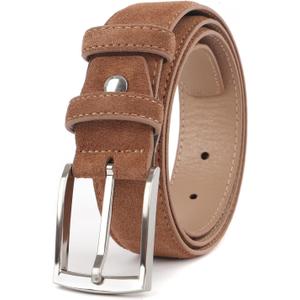 Genuine Suede Leather Belt for Men, 1 3/8" Wide Dress Casual & Golf Belt (Brown)