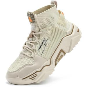 SANNAX Fashion Shoes for Mens High Top Casual Walking Shoes Non Slip Breathable Mesh Lightweight Sneakers (11, Beige)